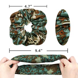 Yonchic 4 -Piece Luxury Satin Hair Scrunchies Set, Non-slip Gentle Elastic Hair Ties for Women Girls, Ponytail Holders Scrunchy for All Hair Types (Flower Print)
