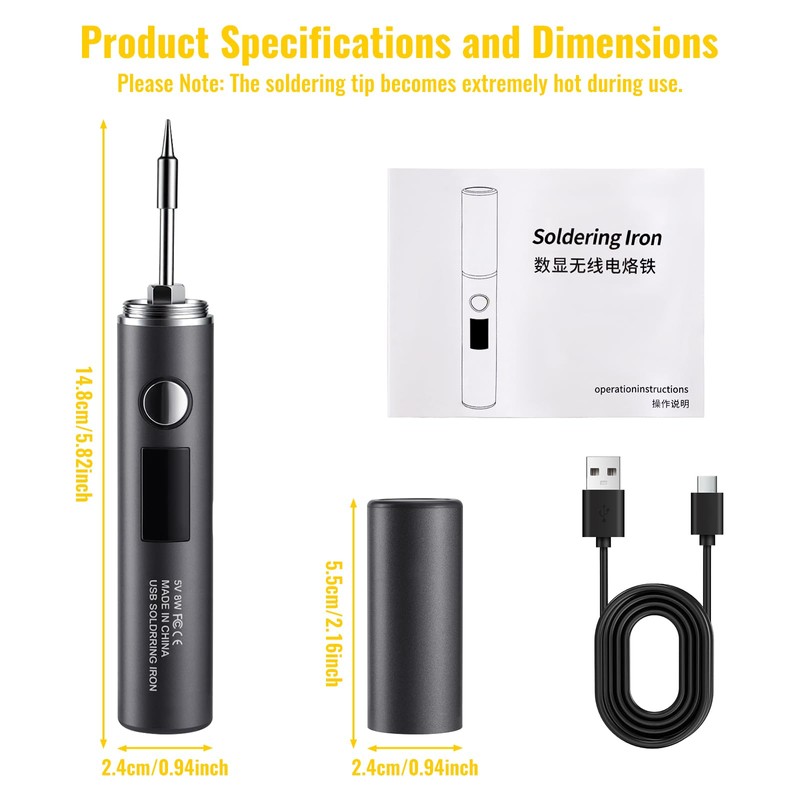 Cordless Soldering Iron Kit, USB-C Rechargeable Solder Pen with Digital