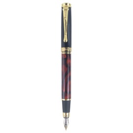 pluma avanzada fuente, diseño clásico, plumín medio, de oro, flor roja                                                                                