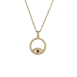 Women'S Exquisite Devil's Eye Round Blue And White Zircon Pendant Necklace, Minimalist Jewelry, Gold-Plated Stainless steel Material