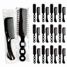 JoseHana Hair Brush and Comb Set, 50 Pcs Bulk for Homeless Individually Wrapped, Lightweight Hair Brush and Comb for Women Kids Hotel Travel (Black)