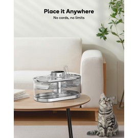 Cat Water Fountain Cordless, 108oz/3.2L Cengcen Wireless Pet Water Fountains Battery Operated 5000mAh, Chew-Proof Charging Cable with Adapter, Stainless Steel Transparent, Premium Edition