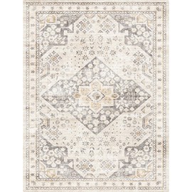 phonzenuo Area Rug 8x10 Washable Rug Vintage Rug Traditional Mat Distressed Indoor Foldable Thin Rug Retro Accent Rug Non Slip Carpet Living Room Dining Room Office(Beige Cream, 8x10)…