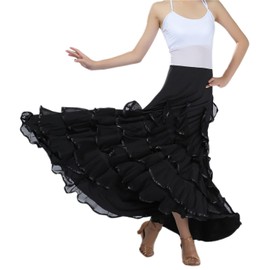 CISMARK Elegant Ballroom Dancing Latin Dance Party Long Swing Race Skirt, Black, One Size