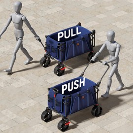 EVER ADVANCED Folding Push Wagon with Brakes, Portable Shopping Cart, Collapsible Wagon Cart with All-Terrain Big Wheels for Camping, Beach, Sports