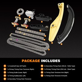 Engine Timing Chain Kit w/Tensioner & Guide FIT Ford 3.5L 3.7L DOHC V6 – Explorer Mustang F-150 2011-2017, Lincoln MKZ MKX MKS, Replaces AT4Z6268B 9-0738S