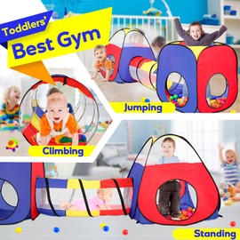 3-in-1 Kids Play Tent with Play Tunnels and Ball Pit, Pop Up Toddler Tent for Boys and Girls, Indoor and Outdoor Playhouse, Gift Idea