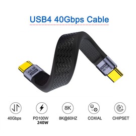cablecc 240W Flat Slim FPC Type-C USB-C to USB4 100W Male to Male Data 8K Cable for Laptop Phone