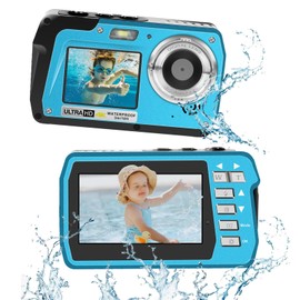 Underwater Camera for Snorkeling, 10FT Waterproof Digital Camera, Full HD 4K&48MP Compact Floatable Camera, Dual-Screen for Selfie/16X Digital Zoom/Fill Light/Support 128GB Card(Blue)