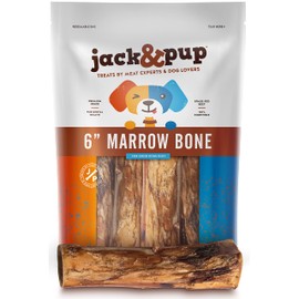 Jack&Pup Dog Bones for Aggressive Chewers (6 Pack) Premium Grade Roasted Marrow Bones for Dogs – 6 inch Dog Bones for Large Dog - All Natural Gourmet Treat Chews – Long Lasting Chew (6 Piece Pack)
