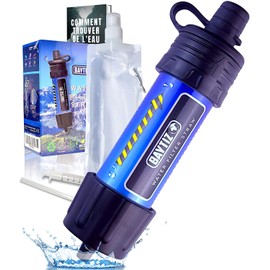 BAYTIZ Outdoor Water Filter with Squeeze Bottle - Survival Water Filter + Drinking Bottle - Emergency Equipment Filter System Drinking Water for Camping Hiking Gadgets Water Filters Military Kit Straw