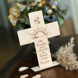 Spruchreif Wooden Cross with Engraving, Wooden Stand Cross, Gifts Made of Wood, Christian Gift, Housewarming, Home, Wedding Gift
