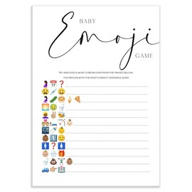 Baby Shower Games - Pack of 15 Baby Emoji Style Cards- White Minimal Elegant Design-Unisex-A5 Size (BSOBE15)