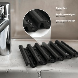 PurePrint3D PLA Soap Dish - Wavy Non-Slip Soap Dish with Drain Sustainable, Hygienic and Easy to Clean (Black)