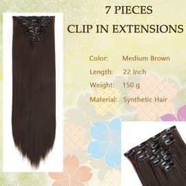 Swy Hair Clip in Hair Extensions Body Wave 22 inches 7Pcs 150g Straight Hair Synthetic Hair Extensions (S-Medium2 Brown2, Straight)