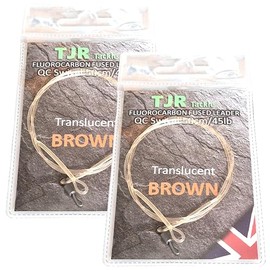 Twin pack fluorocarbon 50cm carp Leaders Quick Change swivels fused loop 3 colour options (Translucent Brown)