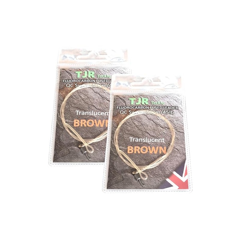 Twin pack fluorocarbon 50cm carp Leaders Quick Change swivels fused