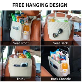 TepTupGa Car Seat Back Organizer, Waterproof Car Backseat Organizer with Cup Holders Large Capacity Hanging Car Storage Bag for Phones Documents Cups Bottle Compatible with Most Vehicles