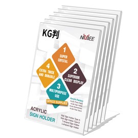 Niubee Acrylic Photo Frame Sign Holder Restaurant Menu Holder Double Sided Transparent Vertical Card Display Table Tent Advertising Photo Card Holder (One Side, 6 KG)