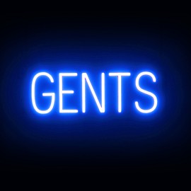 SpellBrite GENTS Sign for Business Restrooms | Restroom-Related Signs with Neon Look, Blue LED Light | 20.4" x 6.3"