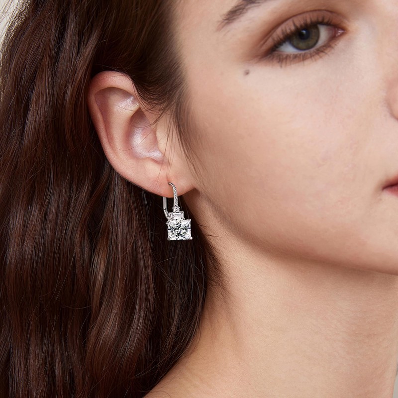 JiaYangJY Silver Square Princess Cut Cubic Zirconia Drop Earrings for