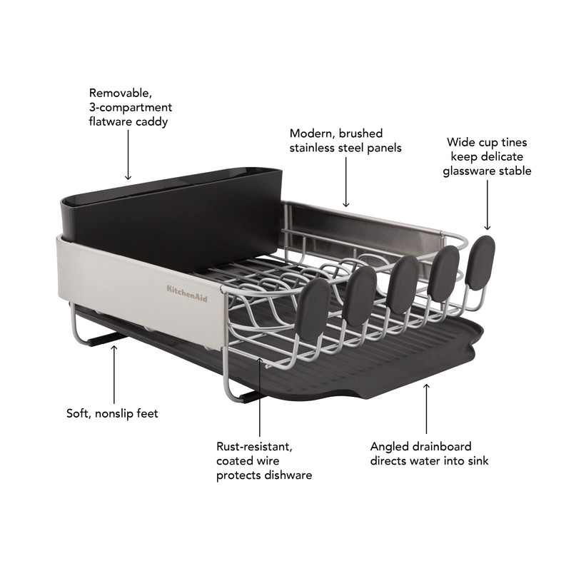KitchenAid Compact, Space Saving Rust Resistant Dish Rack with Removable