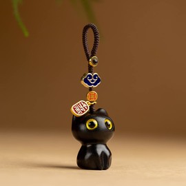 WOWTAC Cute Cartoon Cat Keychain Pendant Cat Toy Keychain, Ebony