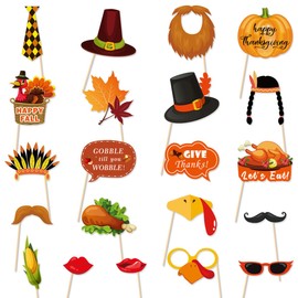 21 Pcs Thanksgiving Day Photo Booth Props Funny Turkey Glasses Pumpkin Shaped Photography Selfie Props for Fall Harvest Festival Party Decoration Supplies