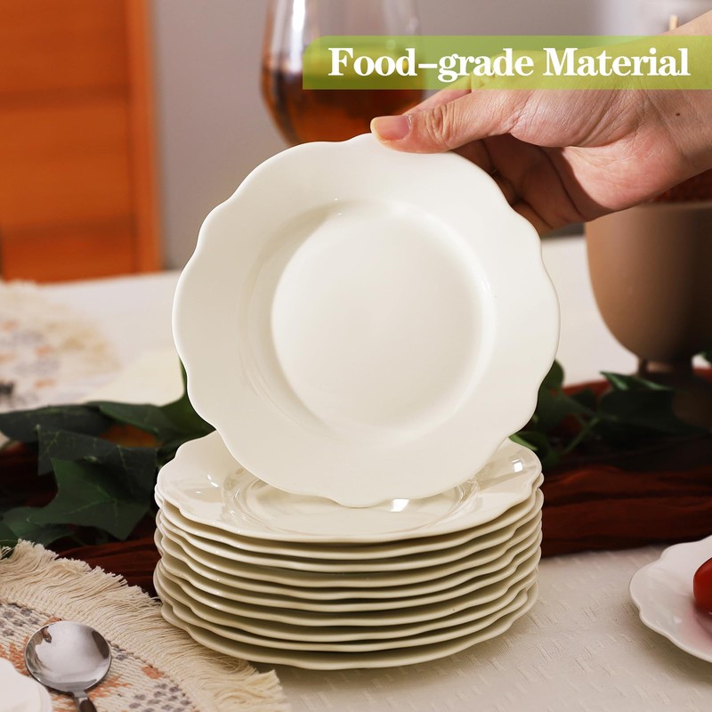 TAMAYKIM 6 Inch Porcelain Dessert Plates, Set of 18, White