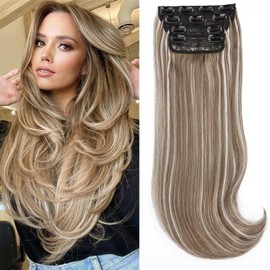 Mscat Clip in Hair Extensions 4pcs Hair Extensions 20 Inch Synthetic Thick Long Stright Layered Hair Extensions Invisible Lace Weft Hair Extensions for Women(8H24#)