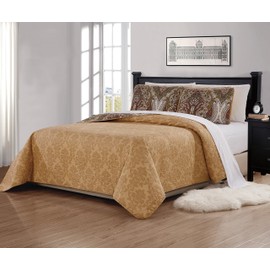 Fancy Collection 3 Pc Quilted Bedspread Over Size New (Full/Queen, Beige Brown Green Paisley)