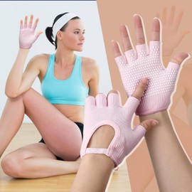 Shyyween 3 Pairs Silicone Non Slip Fingerless Yoga Gloves Antislip Pilates Gym Exercise Workout Gloves Weight Training Mitten for Most Women Men (Pink, Green, Light Blue)