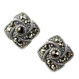 NOVICA Marcasite .925 Sterling Silver Button Earrings 'Starlight Pinwheels'