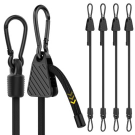 Rugtol Adjustable Bungee Cords with Hooks, 6 Pack Heavy Duty Outdoor Carabiner Bungee Cord, Black Super Elastic Bungee Straps Easily Adjust from 7" to 80", Great for Cargo, Camping, Bike Racks, Tents