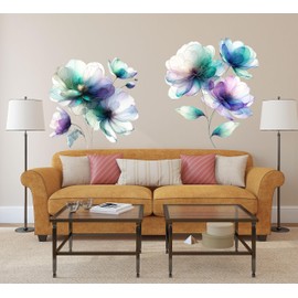 Boho Flower Wall Stickers Wildflower Floral Grass Peel and Stick Wall Stickers Living Room Bedroom Nursery Wall Decor (Blue)