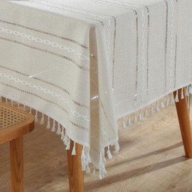 LOHASCASA Linen Tablecloth for Square Rectangle Tables Cover Burlap Farmhouse Rustic Wrinkle Resistant Washable Dining Room Table Cloths