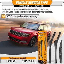 AUTOBOO 24"+22" Windshield Wipers with 12" Rear Wiper Blade Replacement for Ford Flex 2009 2010 2011 2012 2013 2014 2015 2016 2017 2018 2019 -Original Factory Quality (Pack of 3)