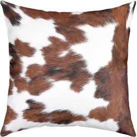 Set of 4 Cowhide Cushion Covers, 50 x 50 cm, Western Home Decor, Cowhide Brown, White, Black, Decorative Cushion Covers, Farmhouse Animal Cowboy Cushion Covers for Sofa, Sofa, Outdoor, Car