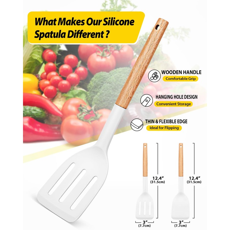 Pack of 2 Silicone Cooking Spatula, Heat Resistant Solid Turner,