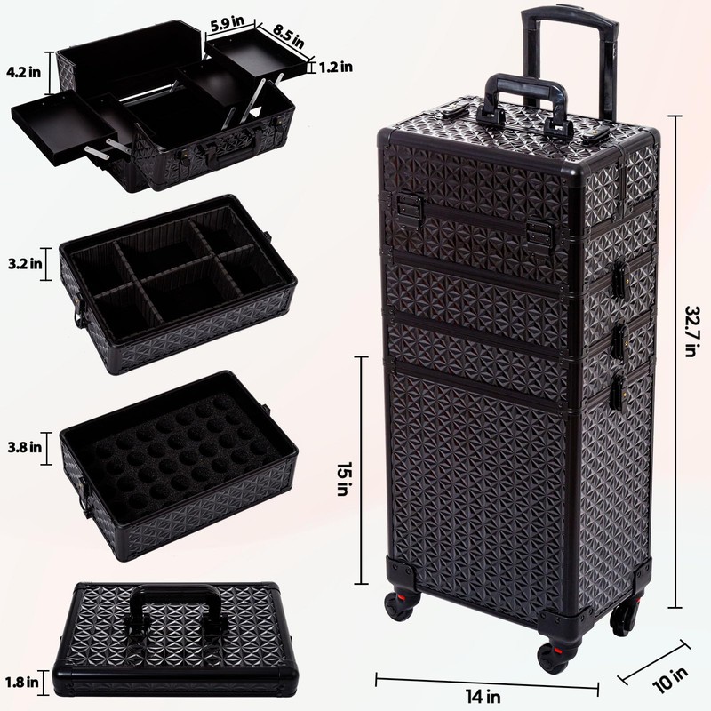 Arous 5 in 1 Professional Makeup Train Case Aluminum Cosmetic