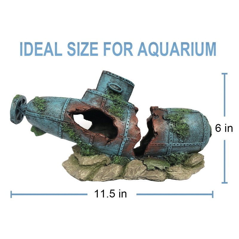 SLOCME Aquarium Submarine Ornaments Shipwreck Decorations - Resin Material Sunken