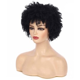 IFLY Afro Wig Curly Wigs for Black Women Brazilian Short Curly Afro Wigs Real Hair Wig Curly Wigs 150 Density Natural Black Colour
