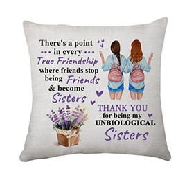 Hasodeo Friendship Gifts Best Friend Cushion Covers Pillow Cover for Unbiological Sister BFF Bestie Appreciation Gifts for Birthday Graduation Christmas (065 Unbiological Sister)