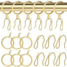 30 Pieces Metal Drapery Curtain Rings Curtain Hanging Rings and 30 Pieces Metal Curtain Drapery Pin Hooks for Window Door Shower Curtain, 32 mm/1.26 inch Internal Diameter (Gold)