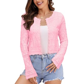 FAIRY SEASON Women's Cropped Cardigan Sweater Bell Long Sleeve Lightweight Crochet Button Down Open Front Casual Knit Bolero Shrugs 2025