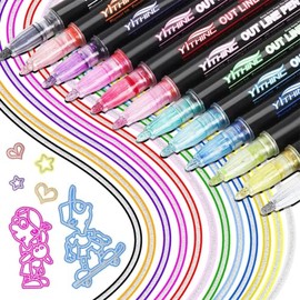 TSZCOO - 24 Colores Marcadores Metálicos de Doble Línea, plumones Mágico para Contornos, Álbumes de Fotos, Tarjetas de Felicitación,garabatos,Dibujar,Hacer Carteles