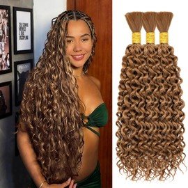 Boho Hair for Braiding 300g 18 Inch Water Wave Bulk Hair for Braiding No Weft Wet and Wavy Water Wave Bundles Long Curly Synthetic Braiding Hair for Boho Braids 3 Bundles 30#