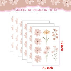 48 PCS Boho Flower Stickers Daisy Wall Decals for Girls' Rooms, Playrooms, and Nurseries Dual Layer Print for High Coverage Removable Peel and Stick Wall Decor