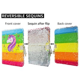 VIPbuy Kid Girls’ Unicorn Notebook Diary with Lock and Key Flip Sequin Journal w/Photo Corner, 8.5” x 5.5”, 156 Pages
