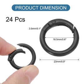 sourcing map 24 Pcs Trigger Spring O Rings, 0.6 Inch Round Snap Clip Small Welded Multi-Purpose Metal Rings for Camping Dog Luggage Belt Craft DIY Accessories, Black